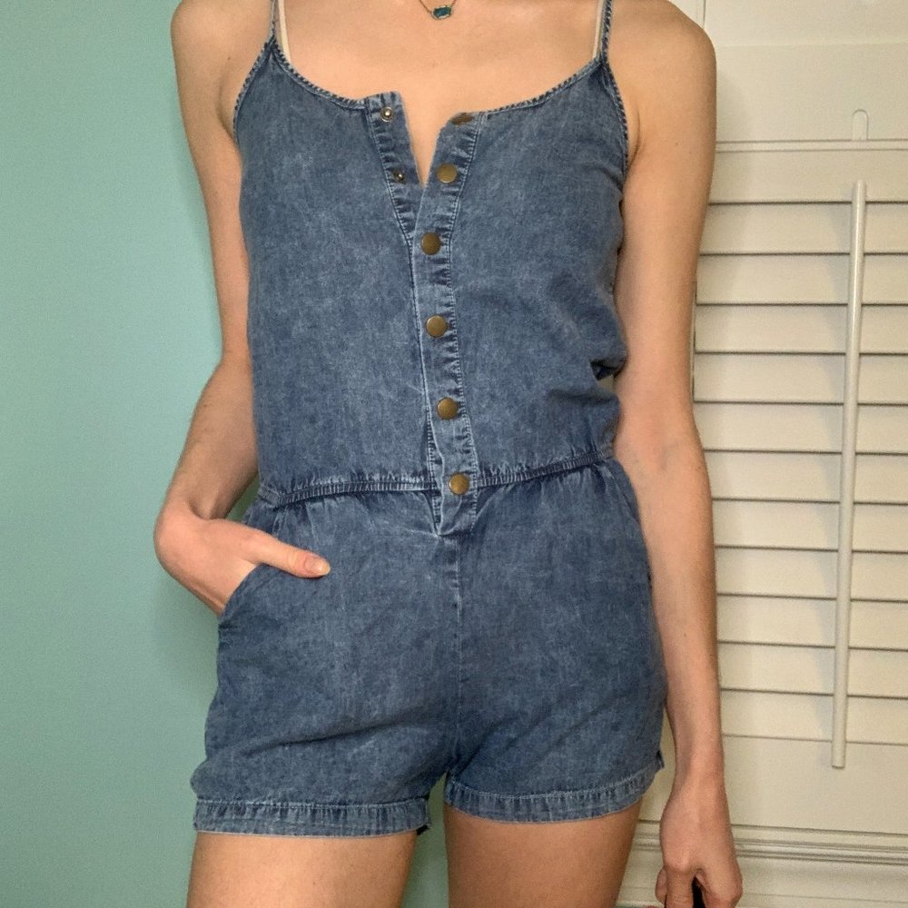 Lightweight Denim Romper - Sleeveless